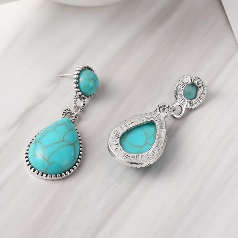 Turquoise Earrings for Women Bohemian Turquoise Oval Drop Dangle Earrings Vintage Western Ethnic Teardrop Earrings Turquoise Jewelry Gifts(Style D) in Saudi Arabia