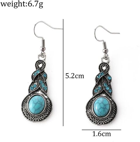 Turquoise Earrings for Women Bohemian Turquoise Oval Drop Dangle Earrings Vintage Western Ethnic Teardrop Earrings Turquoise Jewelry Gifts(Style D) in Saudi Arabia