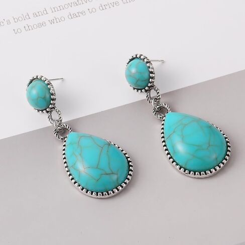 Turquoise Earrings for Women Bohemian Turquoise Oval Drop Dangle Earrings Vintage Western Ethnic Teardrop Earrings Turquoise Jewelry Gifts(Style D) in Saudi Arabia