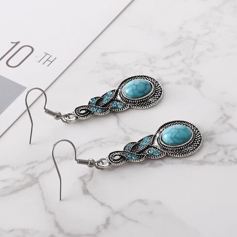 Turquoise Earrings for Women Bohemian Turquoise Oval Drop Dangle Earrings Vintage Western Ethnic Teardrop Earrings Turquoise Jewelry Gifts(Style D) in Saudi Arabia