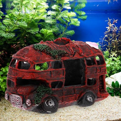 POPETPOP Car Wreck Aquarium Decoration- Wrecked Bus Car Fish Tank Hideout Resin Fish Hidden Cave Fish Tank Hiding Shelter Betta Fish Tank Accessories for Underwater Landscape in Saudi Arabia