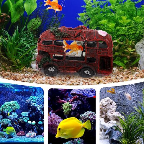 POPETPOP Car Wreck Aquarium Decoration- Wrecked Bus Car Fish Tank Hideout Resin Fish Hidden Cave Fish Tank Hiding Shelter Betta Fish Tank Accessories for Underwater Landscape in Saudi Arabia