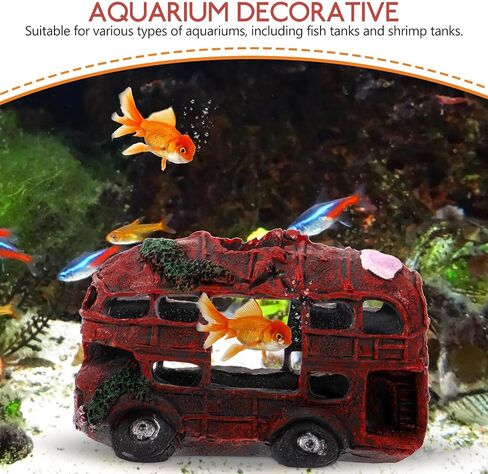 POPETPOP Car Wreck Aquarium Decoration- Wrecked Bus Car Fish Tank Hideout Resin Fish Hidden Cave Fish Tank Hiding Shelter Betta Fish Tank Accessories for Underwater Landscape in Saudi Arabia