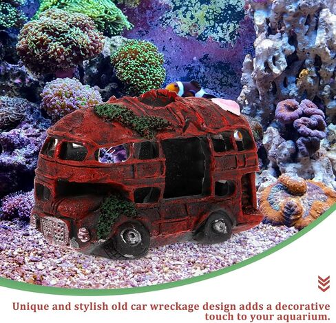 POPETPOP Car Wreck Aquarium Decoration- Wrecked Bus Car Fish Tank Hideout Resin Fish Hidden Cave Fish Tank Hiding Shelter Betta Fish Tank Accessories for Underwater Landscape in Saudi Arabia