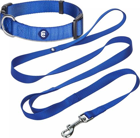 Blueberry Pet Essentials Matching Dog Collar and Double Handle Leash Set in Royal Blue, Adjustable Classic Solid Color Nylon Collar with 5 ft Leash for X-Small Dogs in Saudi Arabia