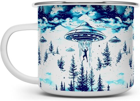 كوب UFO Alien Abduction Extraterrestrial Paranormal Enamel Camp، كوب قهوة للتخييم في الهواء الطلق (12oz) in Kuwait
