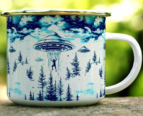 كوب UFO Alien Abduction Extraterrestrial Paranormal Enamel Camp، كوب قهوة للتخييم في الهواء الطلق (12oz) in Kuwait