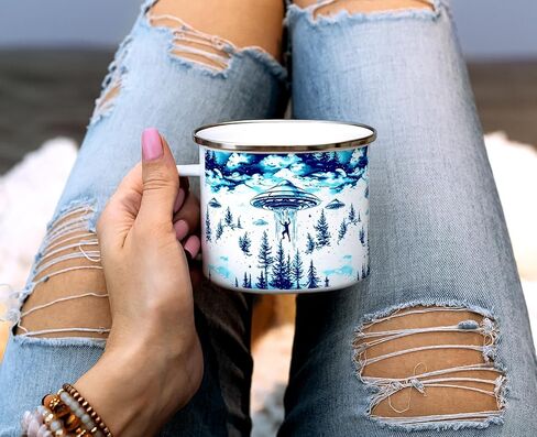 كوب UFO Alien Abduction Extraterrestrial Paranormal Enamel Camp، كوب قهوة للتخييم في الهواء الطلق (12oz) in Kuwait