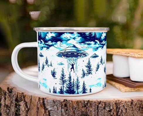 كوب UFO Alien Abduction Extraterrestrial Paranormal Enamel Camp، كوب قهوة للتخييم في الهواء الطلق (12oz) in Kuwait