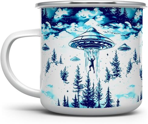 كوب UFO Alien Abduction Extraterrestrial Paranormal Enamel Camp، كوب قهوة للتخييم في الهواء الطلق (12oz) in Kuwait
