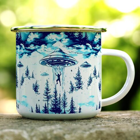 كوب UFO Alien Abduction Extraterrestrial Paranormal Enamel Camp، كوب قهوة للتخييم في الهواء الطلق (12oz) in Kuwait