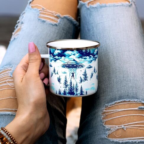 كوب UFO Alien Abduction Extraterrestrial Paranormal Enamel Camp، كوب قهوة للتخييم في الهواء الطلق (12oz) in Kuwait