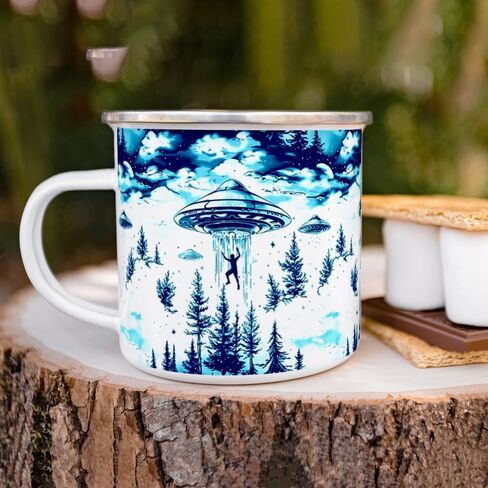 كوب UFO Alien Abduction Extraterrestrial Paranormal Enamel Camp، كوب قهوة للتخييم في الهواء الطلق (12oz) in Kuwait