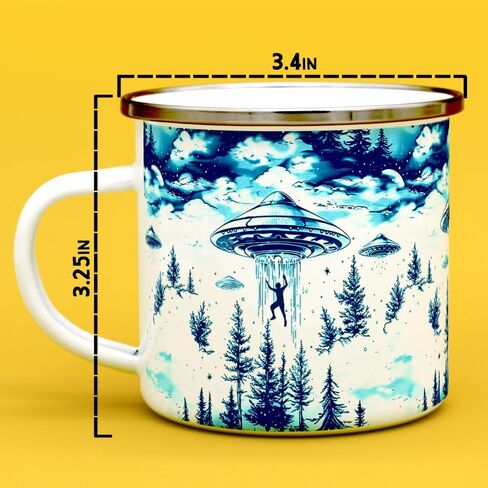 كوب UFO Alien Abduction Extraterrestrial Paranormal Enamel Camp، كوب قهوة للتخييم في الهواء الطلق (12oz) in Kuwait