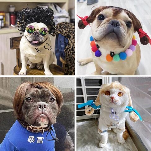 Dog Hair Costume Cosplay Wigs for Cats Curly Hair Photo Shoots Idea Adjustable Pet Wigs for Halloween Christmas Parties Festivals Dog Hats for Small Medium in Saudi Arabia