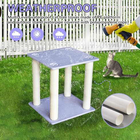 جثم قطط خارجي مقاوم للطقس مقاس 23 بوصة، برج قطط ذو سطح كبير مع أعمدة خدش من حبل البولي بروبيلين للقطط الداخلية والخارجية، أرفف واسعة للقطط بمقاس 22 بوصة × 20 بوصة ومقاعد للقطط in Kuwait