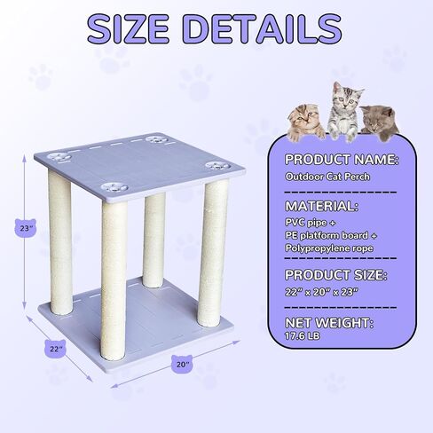 جثم قطط خارجي مقاوم للطقس مقاس 23 بوصة، برج قطط ذو سطح كبير مع أعمدة خدش من حبل البولي بروبيلين للقطط الداخلية والخارجية، أرفف واسعة للقطط بمقاس 22 بوصة × 20 بوصة ومقاعد للقطط in Kuwait