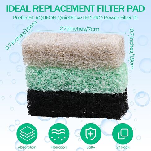 24 قطعة من فلتر حوض السمك، مخفض الأمونيا، مزيل الأمونيا لحوض السمك، مرشحات خزان الأسماك، وسادة فلتر حوض السمك متوافقة مع QuietFlow LED PRO Model 10 in Kuwait
