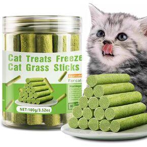 Cat Natural Grass Teething Sticks 100g, Cat Kitten Chew Sticks for Hairball Removal, Dental Care, Increase Appetite, Catnip Sticks Toys Cat Nip Treat Toys Edible Kitty Toys for Indoor Cats Kittens
