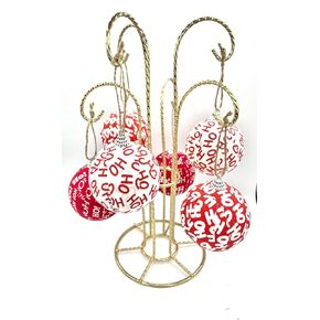 Ho Ho Ho Christmas Ornaments, red white Santa tree decoration, set of 6 balls