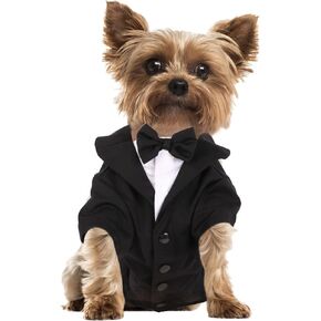 SAWMONG Dog Tuxedo,Formal PET Wedding Party Suit for Small Medium Dogs,Dog Prince Bow Tie Shirt,Cosplay Prince Costume Gentleman Apparel,Pet Costumes for Birthday Halloween Puppy Clothing