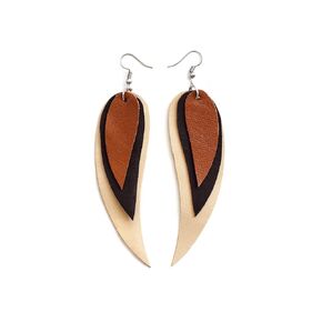 Cream, Dark brown and brown Feather Leather Earrings, layered earrings, tribal Earrings, Boho earrings, dangle earrings, long earrings