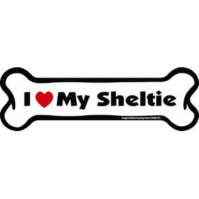 Bone Car Magnet, I Love My Sheltie, 2-Inch by 7-Inch