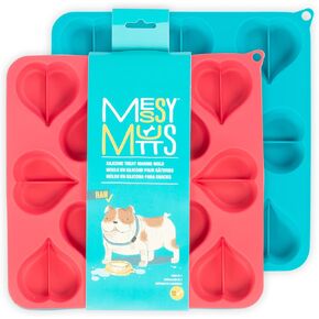 Messy Mutts Silicone Bake & Freeze Treat Making Mold | 2 Pack | 12 Bone Shaped 1 oz Molds | 9" x 9" Tray | Dishwasher, Freezer, Oven Safe | Blue/Green