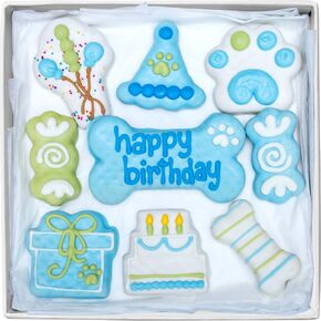 Wufers Dog Birthday Cookie Box - Dog Treat, Dog Cookies, Dog Gifts, Human Grade Ingredients, Cute Hand Decorated and Gentle for Tummies of All Breed Sizes - 9 Cookies, Birthday Boy