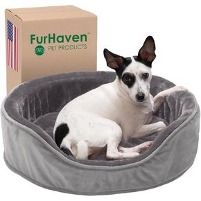 Furhaven Orthopedic Dog Bed for Medium/Small Dogs w/ Removable Washable Cover, For Dogs Up to 18 lbs - Plush & Velvet Oval Lounger - Smoke Gray, Medium