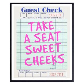 Hello Sweet Cheeks Bathroom Art - Pink Bathroom Sign Funny Wall Art, Cute Trendy Bathroom Wall Decor for Women - Restroom Decor, Guest Check Pad funny Sayings - Sarcastic Powder room Toilet Wall Art
