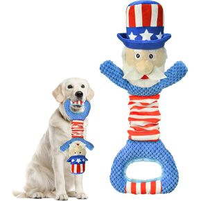 Vehomy 4th of July Dog Toy يوم الاستقلال الكلب لعبة صرير للمضغ العدواني العم سام الكلب لعبة قطيفة كلب شد الحرب لعبة الحيوانات الأليفة لعبة تفاعلية للكلاب الصغيرة والمتوسطة والكبيرة