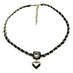 Zircon Heart Pendant with Black Leather Metal Chain – Alloy Plated Necklaces for Women – Dainty Jewelry Necklace For Women – Heart Birthstone Necklace Gifts – Mom Birthday Gifts, Wife and Her