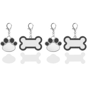 4Pcs Sublimation Blank Dog Tag Bone Paw Shaped Pet Tags Blank Name Tag Craft Pet Supplies (Black)