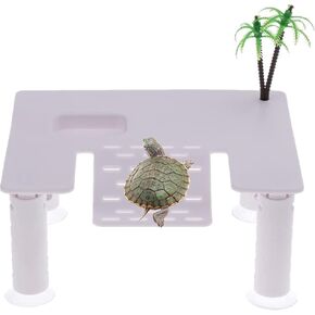 Turtle Floating Pier Basking Platform, Tortoise Ramp Reptile Ladder Resting Terrace with Simulation Coconut Tree, Fish Tank Aquarium Floating Climbing Island Dock (6.8" X 5.4" X 2.8")