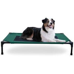 أسرة مهود الكلاب من K&H Pet Products للكلاب الكبيرة - سرير مرتفع للكلاب في الهواء الطلق - سرير تبريد أرجوحة للكلاب المرتفعة - سرير كلب محمول قابل للغسل - إطار معدني متين للخدمة الشاقة، كبير، شبكة خضراء/سوداء in Kuwait