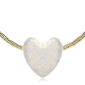 White Opal Heart Necklace For Woman – 925 Sterling Silver 16 Inch Wire Cable Chain + 2 Inch Extender – Thin Cute Cable Wire Heart Shaped Opal Jewelry