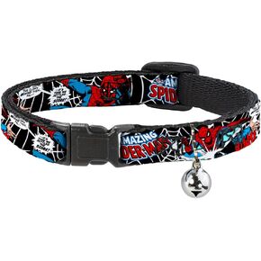 Buckle-Down Cat Collar Breakaway Spider Man in Action2 Amazing Spider Man 8 to 12 Inches 0.5 Inch Wide