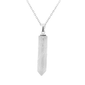 Thecraftman Natural Pencil Pendant Hexagonal Pointed Reiki Chakra Pendant Genuine Leather Necklace Healing Crystal Reiki Chakra Stone, Birthstone, Gift for Her, 18 Inch (Clear Quartz)