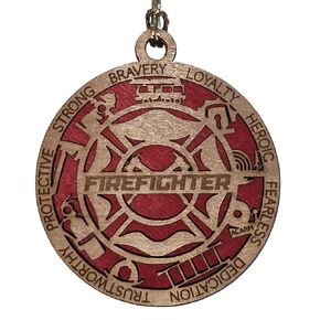 3" Laser Cut Handcrafted Wooden Firefighter Christmas Ornament - Custom Fireman Xmas Decor with Cut Background