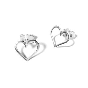 Handmade Open Hollow Heart Shaped Stud Post Earrings, Sterling Silver 925 Polished Finish (1 cm). Great Smal Gift Set