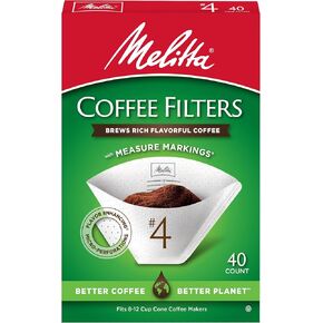 Melitta #4 Cone Coffee Filters, White, 40 Total Filters Count - Packaging May Vary