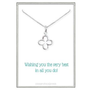 Small and Dainty Sterling Silver Four Leaf Clover Necklace for Women, Shamrock Necklace, Good Luck Charm Necklace, St. Patrick's Day Gift (16 inches plus 2-inch extender)