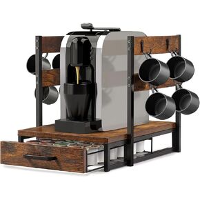 K Cup Holder Drawer - Coffee Pod Organizer for Counter, Sturdy K-Cup Storage Drawer with Mug Rack, Coffee Maker Stand, 35 Pods Capacity, Rustic Brown