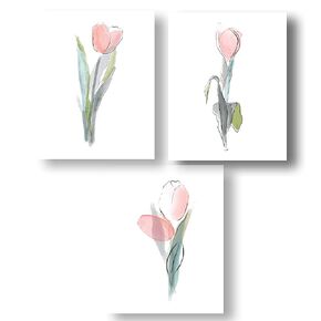 Pink Tulips Watercolor Wall Art Print Set | Set of Three 8 x10 UNFRAMED Abstract Tulip Prints | Botanical, Floral, Modern, Flower Home Decor