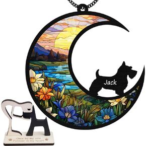 6'' Scottish Terrier Dog Memorial Suncatcher Personalized Name Dog Breed Pet Ornament Window Car Hanging Sympathy Gift for Loss of Pet Passed Away Remembrance Gift for Dog Lovers SCD-B11-6-35