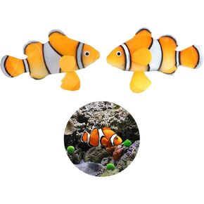 XMHF 2 Pack Silicone Artificial Aquarium Floating Clownfish Decoration Fish Tank Decor Underwater Saltwater Fake Fish Glowing Ornament