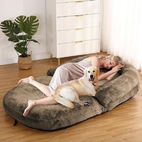 GAOMON Human Size Dog Bed for Adult, Foldable Adult Dog Bed for Humans, 71"x43"x10" Giant Dog Bed with Washable Faux Fur Cover Fits You and Pets, Napping Dog Bed, Dark Grey