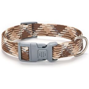 Reflective Nylon Dog Collar with Safety Buckle,Soft Adjustable Heavy Duty Braided Dog Collars for Small Medium Large Dogs (Brown,Medium)