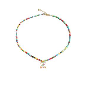 Handmade Letter Choker Necklace Colorful Seed Bead Bohemia Gold Initial Necklaces for Women (m)